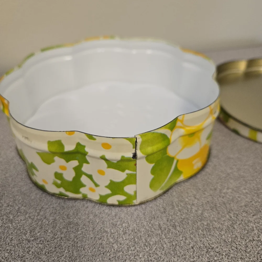 Avon 70s "Burst of Spring" Floral Yellow Pink Tulip Tin Box - Picture 5 of 6